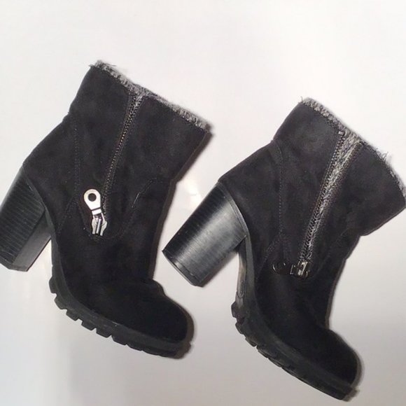 Mossimo Black Suede Winter Boots Sweater Lining Double Zipper Size 7.5M - Picture 2 of 7